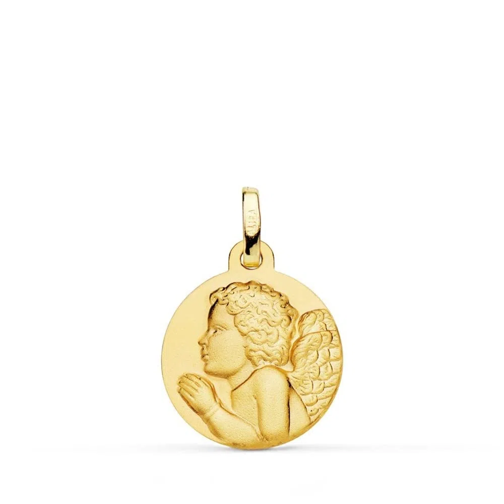 18 Karat Goldmedaille Angel fromme Kind 16 mm Matte - Kundengerecht - Aufnahme im Preis inbegriffen