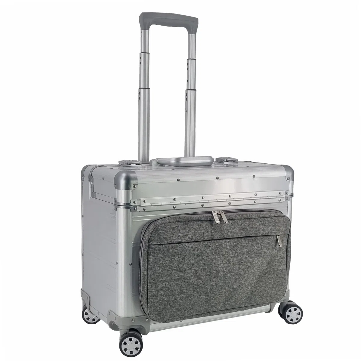 SONOVO Pilotenkoffer mit Vortasche mit Rollen mit Trolley Aluminium in Silber 45178 | Alukoffer, Aktenkoffer, Businesskoffer | Für den täglichen Geschäftseinsatz und für Kundentermine