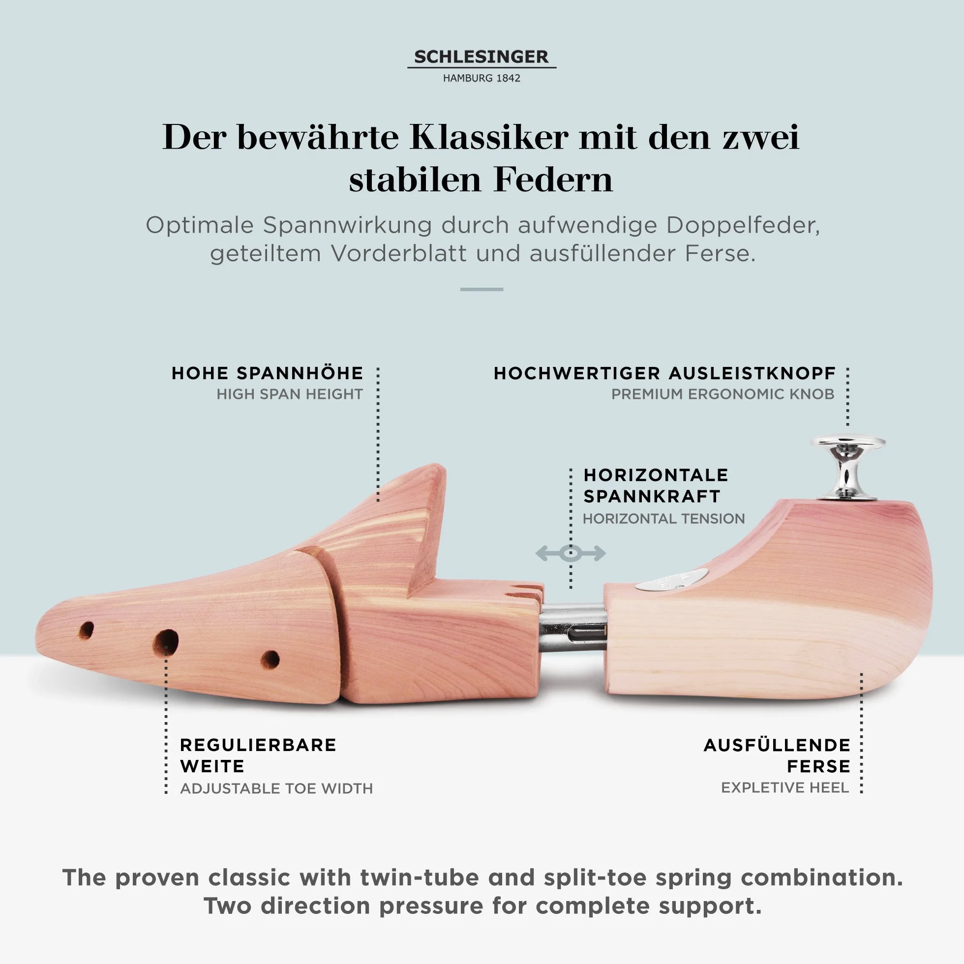 Schlesinger – 8 Paar Premium Herren Schuhspanner aus edlem Zedernholz für eine optimale Schuhpflege. Modell Kaiser. Größe 39 – 48 in Silber oder Gold.