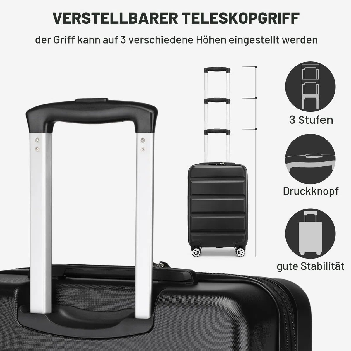 KONO Koffer Trolley Handgepäck Kabinenkoffer Leichte Hartschalengepäck mit TSA-Schloss und doppelte Spinnrollen für Reisen und Business 55x35x22cm, Schwarz