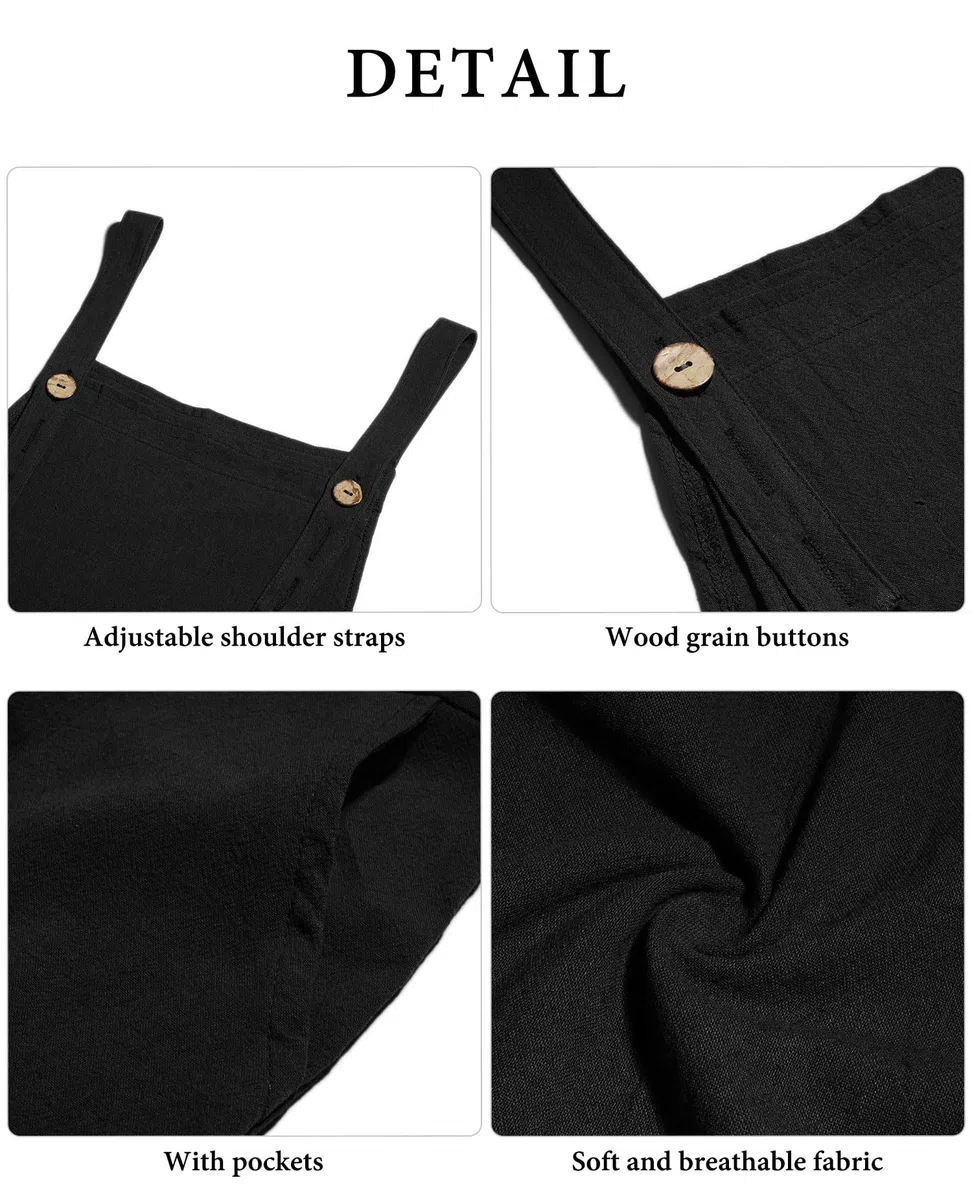 VEVESMUNDO Damen Latzhose Sommer Baggy Baumwolle Lang Elegant Retro Loose Breite Beine Jumpsuit Playsuit Overall Dungarees Hosen mit Taschen 34 36 38 40 42 44 46 48 50