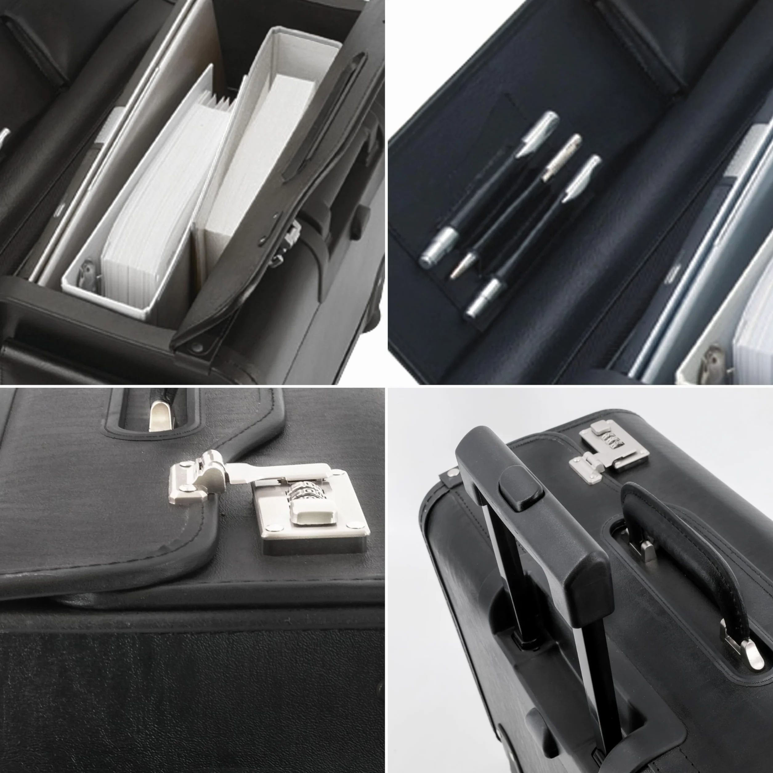 ALASSIO 92705 Pilotenkoffer Silvana, Businesskoffer aus echtem Leder, Geschäftskoffer mit arretierbarem Teleskoptrolleysystem, Laptopkoffer abschließbar, Lederkoffer ca. 41 x 26 x 51 cm, schwarz