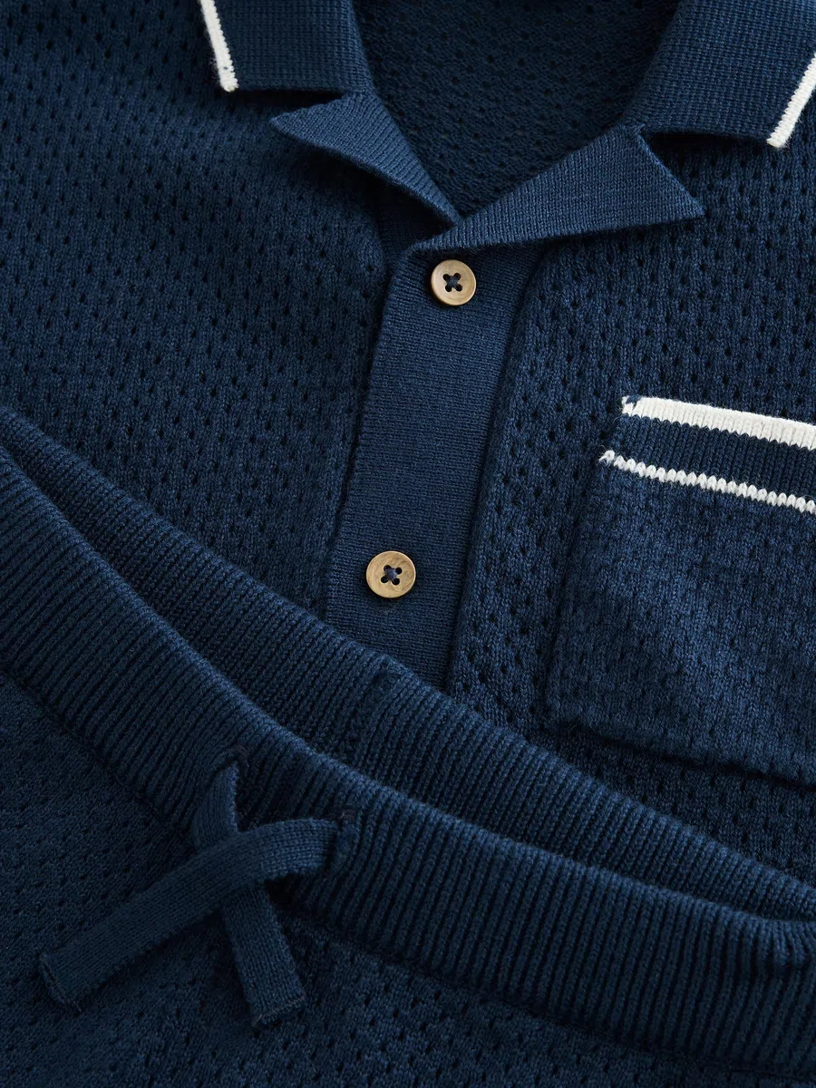NEXT Jungen Standard Strukturiertes Strick-Poloshirt und Shorts 62-140