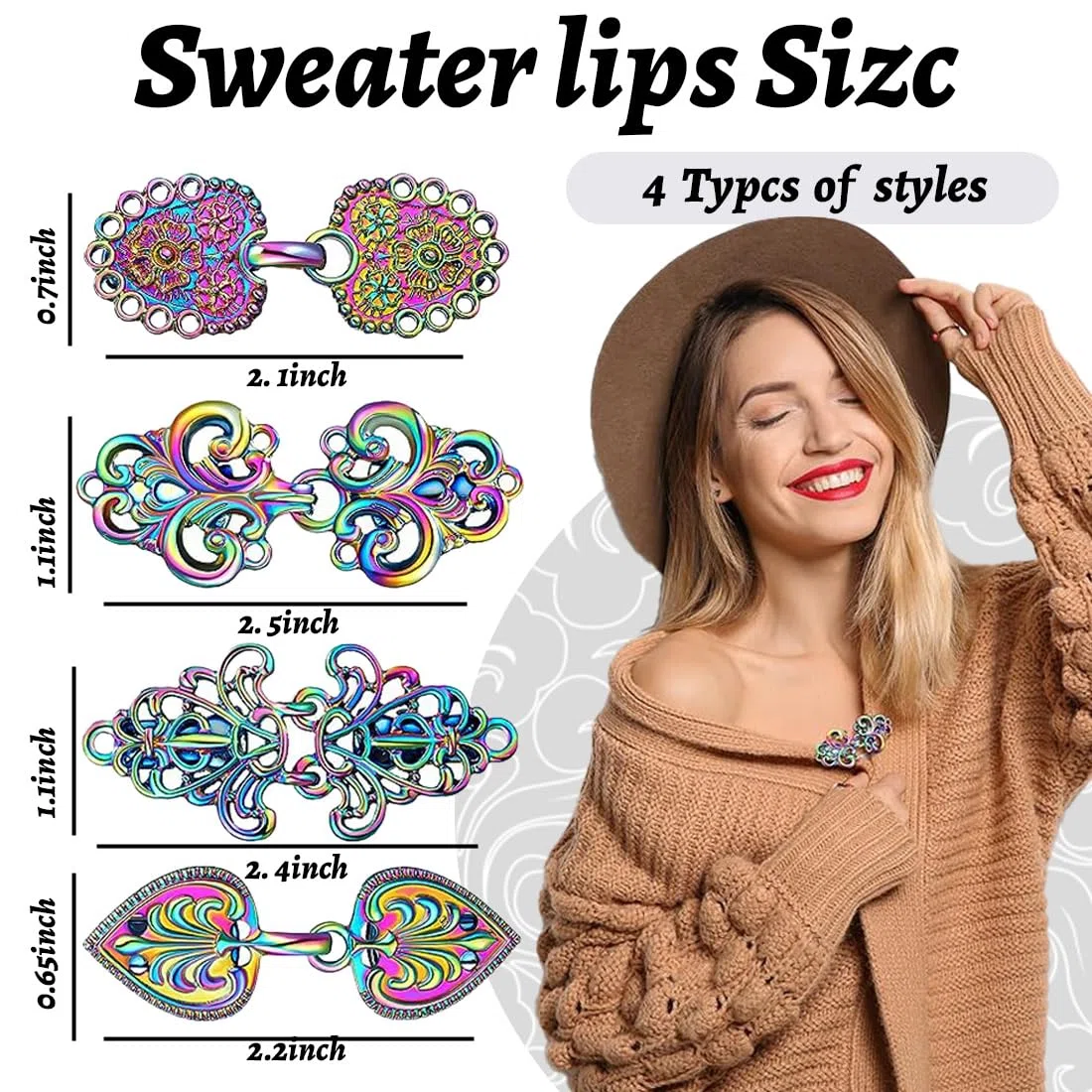 CATOR 4 Stück Vintage-Pullover-Clip, cinch clip, cardigan clip, knöpfe für strickjacke, geschwungen, Umhang-Clips für Kleid, Strickjacke, Schal, Kragen, retro, vintage, für Mädchen und Damen