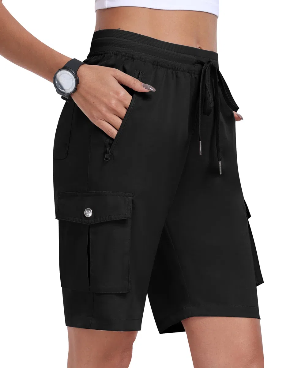 MoFiz Shorts Damen Kurze Hose Sommer Cargoshorts Wanderhose Freizeithose Kurz Leichte Atmungsaktiv Outdoor Sport Shorts mit 6 Taschen